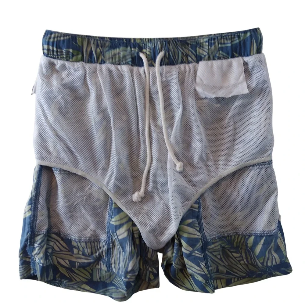 Tommy Bahama Paradise Nation Blue Leaf Print Swim Shorts Sz‎ L Tropical Lined